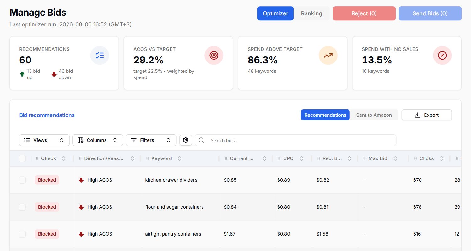 Manage Bids recommendations with targets