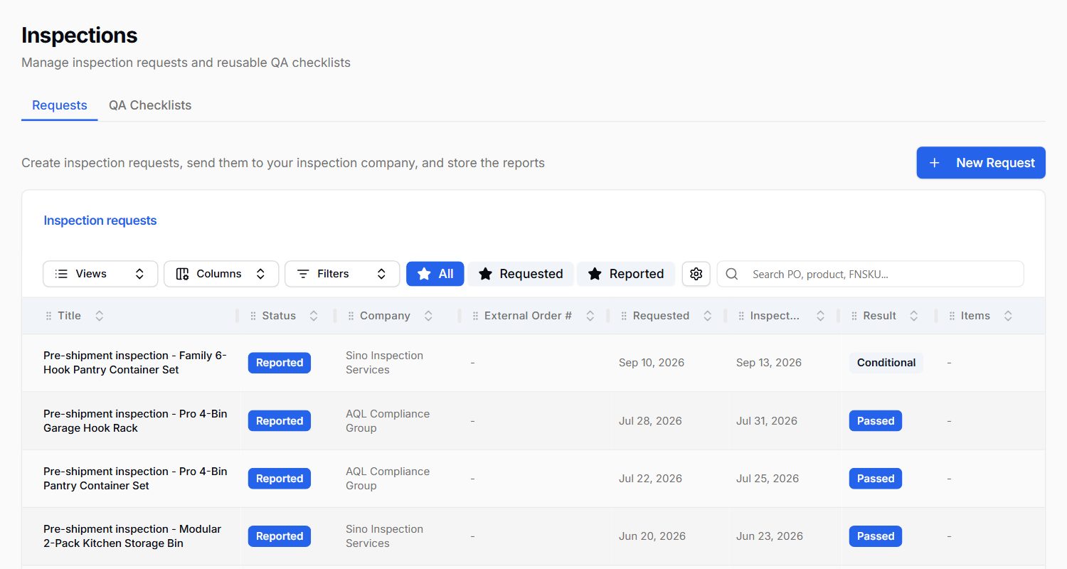 Inspection requests with pass and fail results