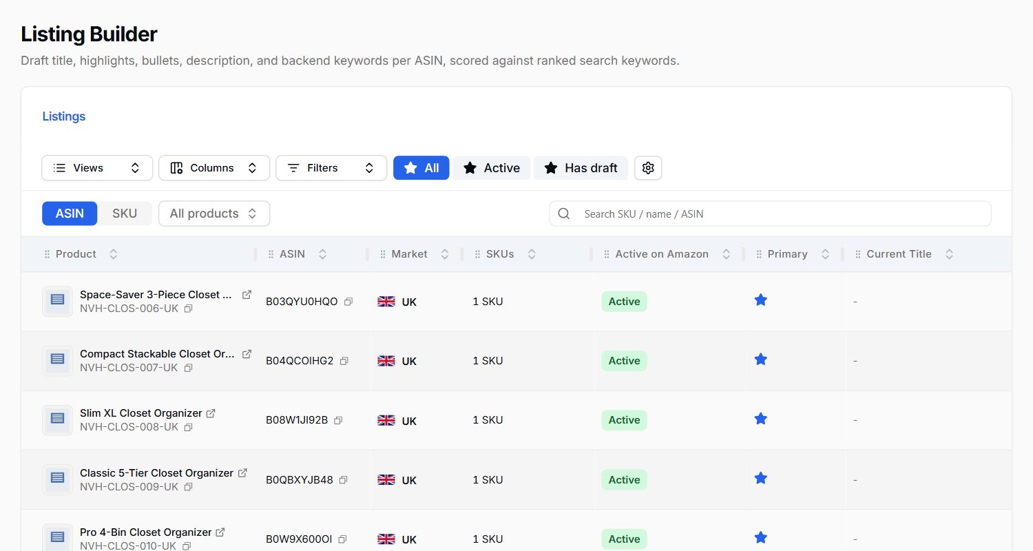 Listing builder list of products